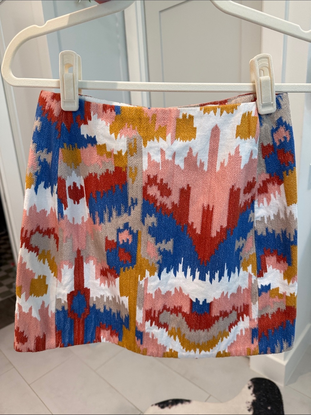 Sezane Malia Multicolor Ikat-Style Mini Skirt in Blue, Pink & Mustard